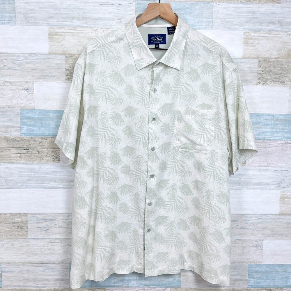 Nat Nast Silk Camp Short Green Tropical Palm Tree Hawaiian Vacation Mens XL
